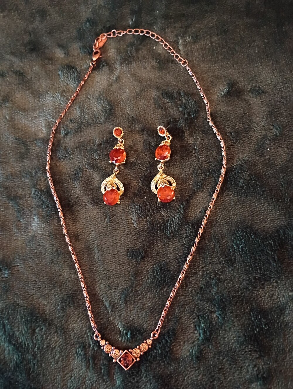 Vintage 1928 Collection Reddish Brown Crystal Necklace & Drop Earrings Set